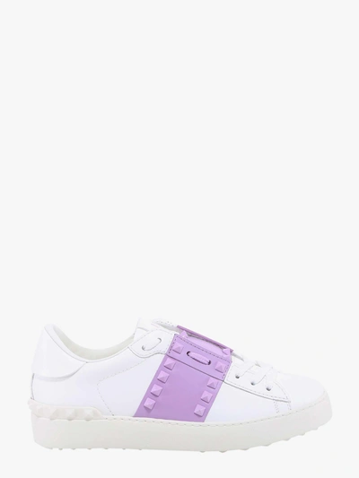 Valentino Garavani 20mm Rockstud Untitled Leather Sneakers In White,lilac