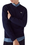 Lacoste Monochrome Cotton V Neck Sweater - M - 4 In Blue