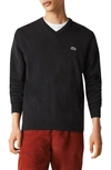 Lacoste Men's V-neck Wool Sweater - Xl - 6 In Black