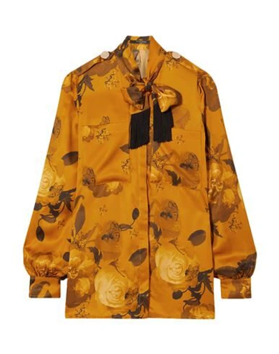 Mother Of Pearl Leandra Tie-neck Floral-print Satin Blouse In Rust