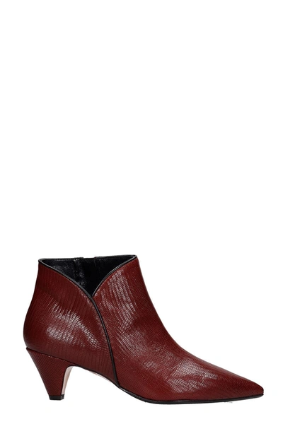 Anna F Low Heels Ankle Boots In Bordeaux Leather