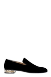 CHRISTIAN LOUBOUTIN MARPYRAMIDE FLA LOAFERS IN BLACK VELVET,11591183