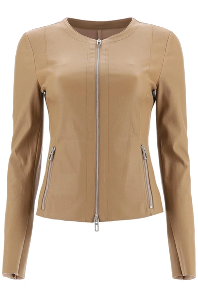 Drome Leather Jacket In Beige,brown