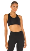 Nike Swoosh Dri-fit Recycled Sports Bra In Black & White