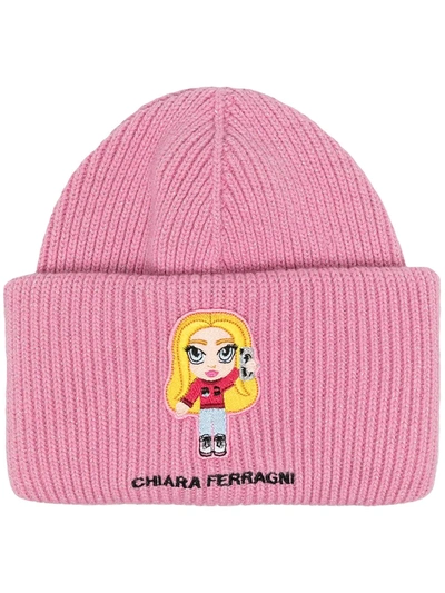Chiara Ferragni Chiara Ribbed-knit Beanie In Pink,silver