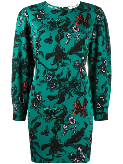 Diane Von Furstenberg Collins 花卉印花迷你连衣裙 In Toile Multi Emerald