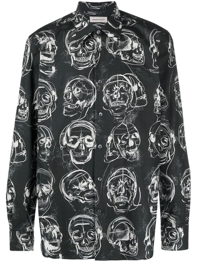 Alexander Mcqueen Skull Print Cotton Shirt In Black