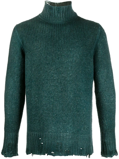 Avant Toi Distressed-effect Funnel-neck Jumper In Green