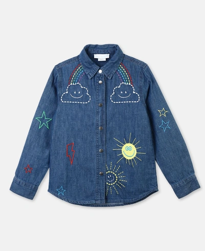 Stella Mccartney Kids' Weather Motif-embroidered Denim Shirt In Blue