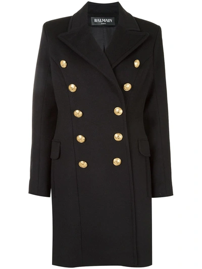 Balmain Double-breasted Coat In Black