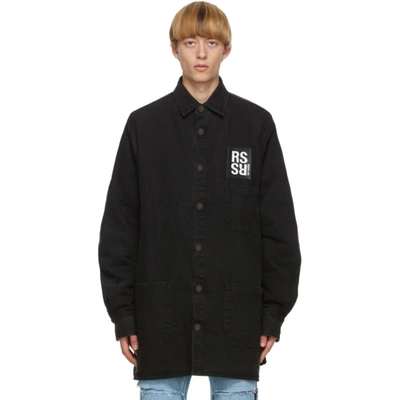 Raf Simons Denim Logo Patch Buttoned Shirt In Black