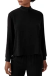 EILEEN FISHER MOCK NECK SILK GEORGETTE CREPE BOXY TOP,R0GC1-T5526M