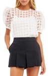 English Factory Organza Check Puff-sleeve Top In White