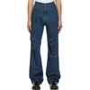 RAF SIMONS NAVY UNEVEN KNEE PATCH JEANS