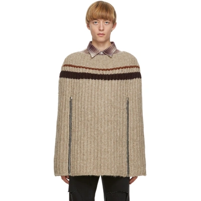 Raf Simons Intarsia-knit Cape-style Jumper In Beige,brown