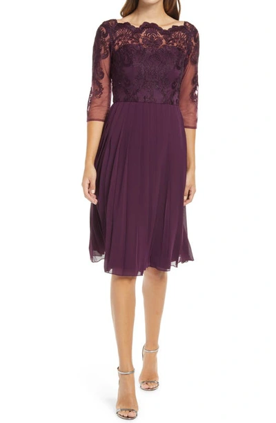 Chi Chi London Melina Lace Bodice Fit & Flare Cocktail Dress In Berry