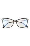 Tom Ford 56mm Cat Eye Blue Light Blocking Glasses In Black/ Rose Gold
