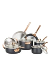Viking Multi-ply 3-ply Black And Copper 11pc Cookware Set In Matte Black/ Copper