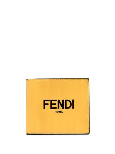 Fendi Logo Leather Wallet In Yellow