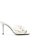 Valentino Floral Appliqué Leather Mules In White