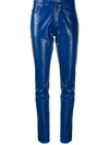 Saint Laurent Skinny Patent Style Trousers In Blue