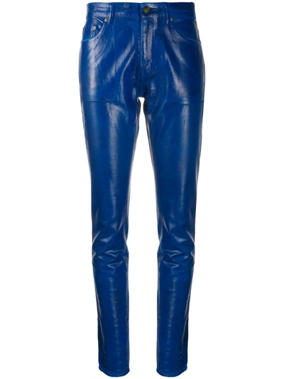 Saint Laurent Skinny Patent Style Trousers In Blue