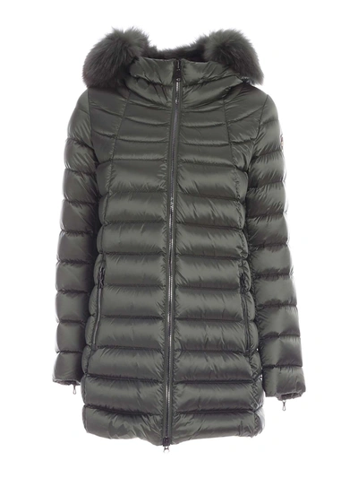 Colmar Originals Fur Detail Long Down Jacket In Green