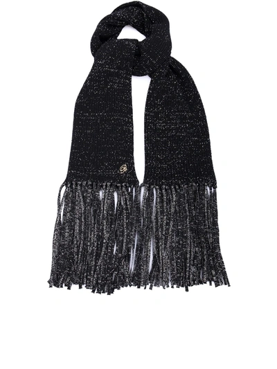 Blumarine Fringed Lurex-knit Scarf In Black