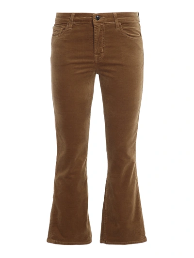 J Brand Womens Vienna Selena Cropped Bootcut Mid-rise Stretch-velvet Trousers 25 In Light Brown