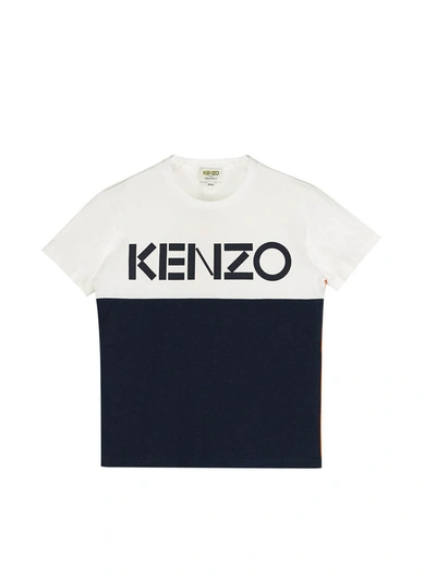 Kenzo Teen Logo-print Colour-block T-shirt In Blue