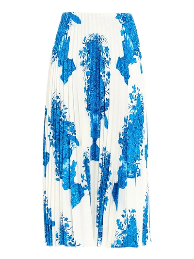 Valentino Delft-print Knife-pleated Silk-twill Midi Skirt In White