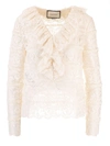 GUCCI RUFFLES LACE SHIRT IN IVORY COLOR