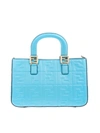 FENDI FF LOGO TEXTURED SMALL TOTE BAG IN TURQUOISE