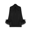 16arlington Odessa Twist-front Feather-trimmed Crepe Mini Dress In Black