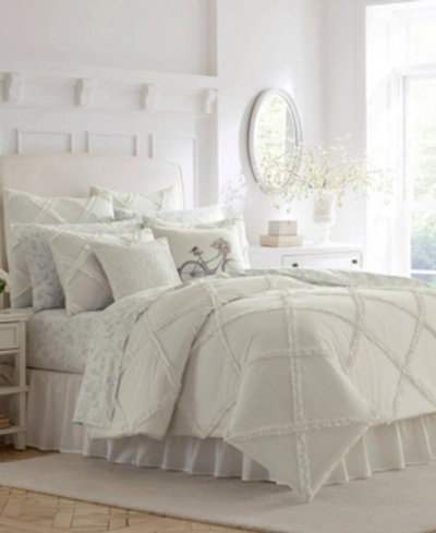 Laura Ashley Closeout!  Adelina Ruffle Cotton 3 Piece Comforter Set, King In White