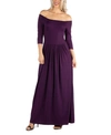 24seven Comfort Apparel Women's Off Shoulder Pleated Waist Maxi Dress In Purple