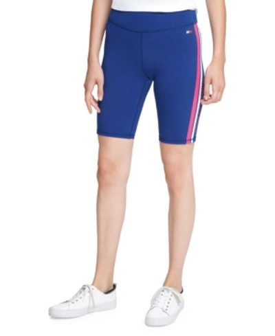 Tommy Hilfiger Sport Striped Bike Shorts In Pink/deep Blue