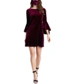 Msk Velvet Bell-sleeve Shift Dress & Face Mask In Wine