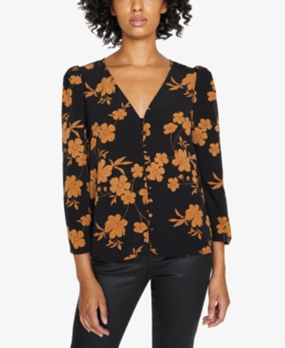 Sanctuary Make A Statement Printed Ruched-sleeve Blouse In Autumn Nig