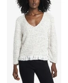 VINCE CAMUTO WOMEN'S RUCHED SLEEVE BOUCLE FRINGE PULLOVER