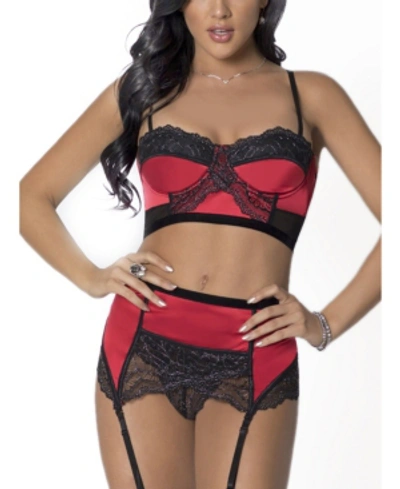 Icollection Women's Bustier And Garter With Panty Set In Red