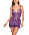 ICOLLECTION WOMEN'S JACQUARD LACE AND MESH CHEMISE 2PC LINGERIE SET