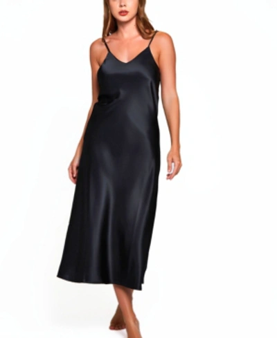 Icollection Plus Size Victoria Long Satin Lingerie Gown With Low Back In Black