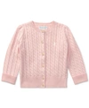 Polo Ralph Lauren Babies Cable-knit Logo Embroidered Cardigan In French Pink