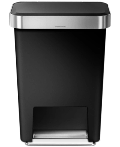 SIMPLEHUMAN 45 LITER RECTANGULAR LINER RIM PLASTIC KITCHEN TRASH CAN WITH LINER POCKET