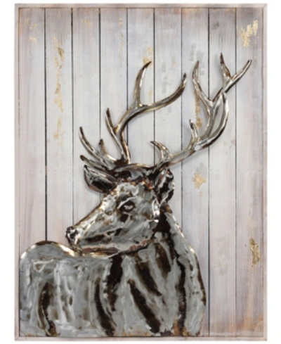 Empire Art Direct Deer 2handed Painted Iron Wall Sculpture On Wooden Wall Art, 40" X 30" X 2.8" In Multi