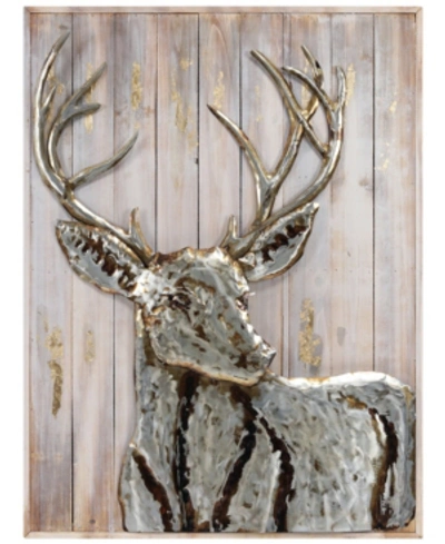 Empire Art Direct Deer 1handed Painted Iron Wall Sculpture On Wooden Wall Art, 40" X 30" X 3" In Brown