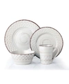 Lorren Home Trends 16 Piece Distressed Weave Dinnerware Set, Service For 4 In White