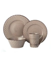 Lorren Home Trends 16 Piece Distressed Weave Dinnerware Set, Service For 4 In Brown