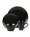 Lorren Home Trends 16 Piece Stoneware Scroll Dinnerware Set, Service For 4 In Black